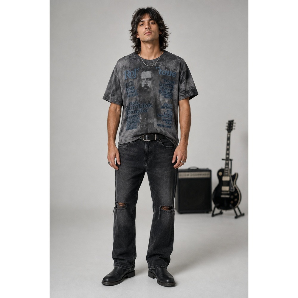 Music Grunge Rolling Stone Rob Zombie Monster Rock Tie Dye T Shirt Men L Grey